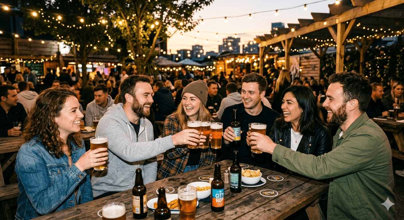 People enjoying beer together in Berlin